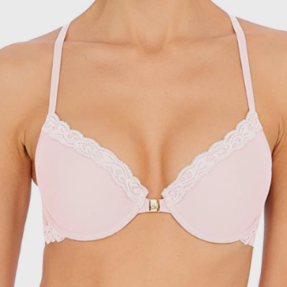 Natori Feathers Front Closure Lace Racerback Underwire Pink Bra